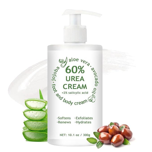 60% Urea Cream Maximum Strength, 10.1 oz - Foot & Hand Cream for Dry Cracked Skin, Callus Remover, with 2% Salicylic Acid - Deep Moisturizer for Cracked Heels, Rough Elbows & Knees - Fast Absorbing