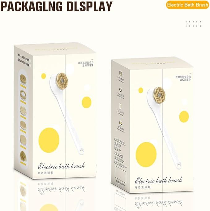 Electric Body Brush, Electric Body Scrubber, Long Handle Body wash applicator, Silicone Back Brush, 6 Shower Brush Heads ，for Cleaning, Massage and Exfoliation (Light Green)