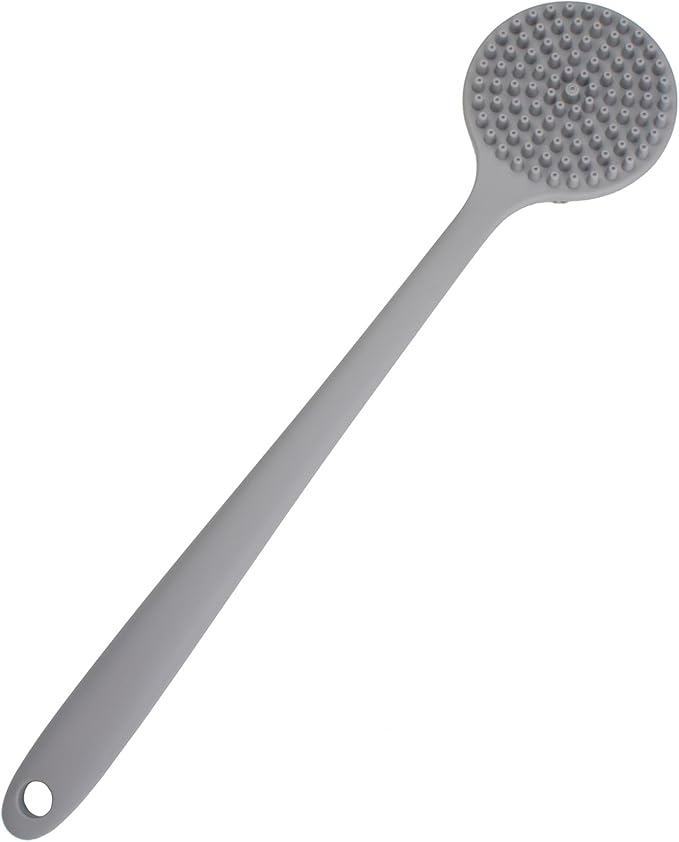 Back Scrubber for Shower, Soft Silicone Back Shower Brush Bath Body Scrubber with Long Handle for Men Women (Grey)