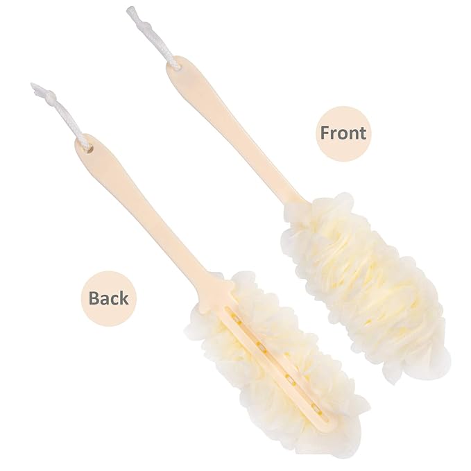 Back Scrubber for Shower, Loofah Long Handle Bath Body Brush, Soft Nylon Mesh Sponge On a Stick for Shower Men Women Kids Elderly, Exfoliating Scrub Cleaning Luffa for All Kinds of Skin(White)