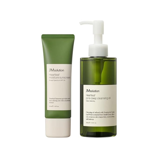 JMsolution Heart Leaf Skin Care Bundle Sunscreen SPF 50, Cleansing Oil with with Heart Leaf & Centella Asiatica