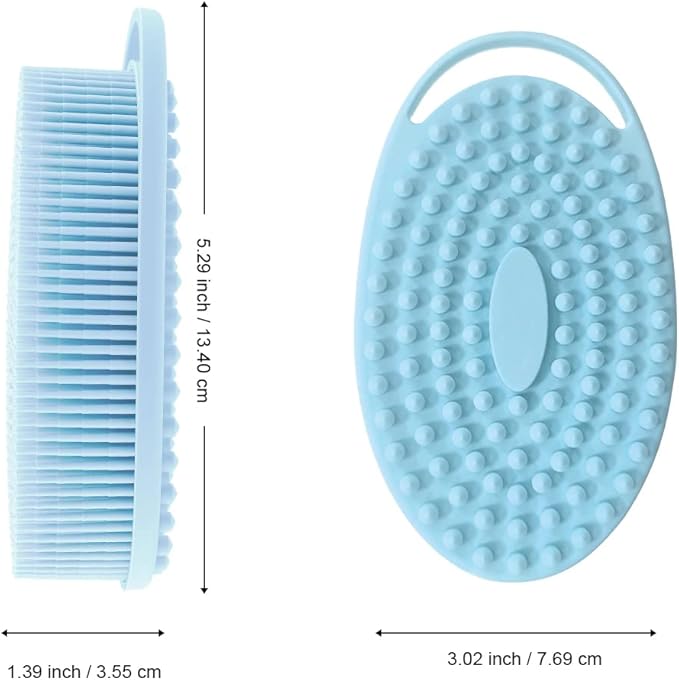 Soft Silicone Body Scrubber 2 PCS Silicone Body Shower, Silicone Loofah 2 in 1 Bath and Shampoo Brush, Body Scrubber Shower Cleaning Exfoliating Use for Sensitive Skin, Lather Well(Pink and Blue)