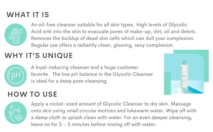 Serious Skincare Glycolic Acid Cleanser, Exfoliating Face Wash,10% Glycolic Acid, Deep Pore Purifying, Removes Makeup, Oil, and Impurities, Shave Prep, Anti-Aging for Women & Men 12 Oz & 4 Oz