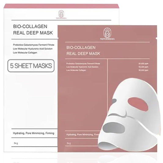 Bio Collagen Face Mask (5 Pack), Overnight Deep Hydrating Collagen Mask for All Skin Types, Anti-Aging Collagen Sheet Mask, Helps to Minimize Wrinkles, Restores Skin Elasticity & Plumpness