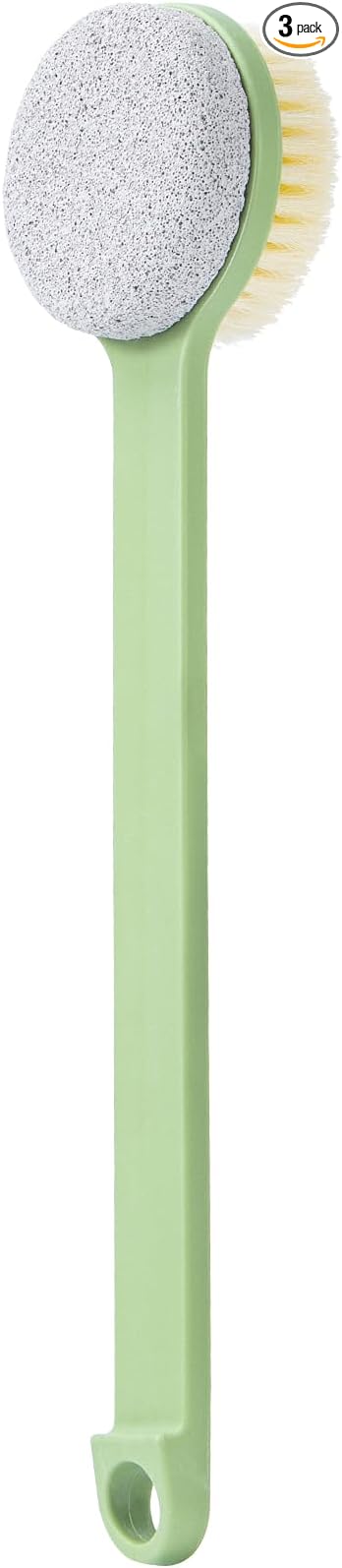 Pumice Stone for Feet and Shower Brush with Long Handle 14", Hard Skin Callus Remover, 2 in 1 Foot Scrubber Brush, Back Scrubber Body Brush for Shower Deep Cleansing and Exfoliating (Straight)