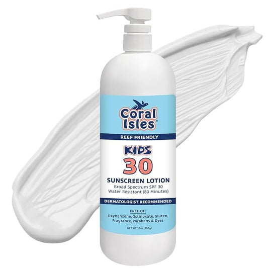 Coral Isles by Rocky Mountain Sunscreen | SPF 30 Lotion | Broad Spectrum UVA/UVB Protection | Hawaii Reef-Safe Act Compliant | Oxybenzone & Octinoxate Free | Water Resistant 80 Min. | 32 Fl Oz