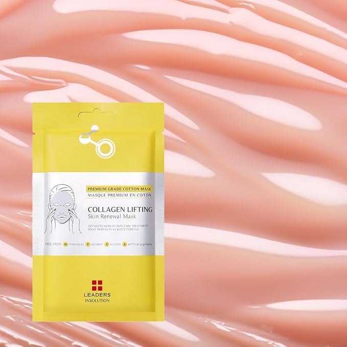 Leaders Insolution Collagen Lifting Skin Renewal Mask | Marine Collagen for Firmness and Elasticity Anti-Wrinkle, Sculpting Facial Sheet | Hydrating Serum for Smooth Skin (5 Sheets)