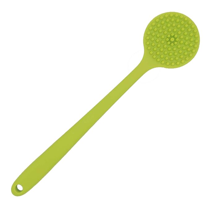 DNC Silicone Back Scrubber for Shower Soft Bath Body Brush with Long Handle (Green)