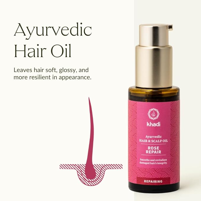 KHADI ROSE REPAIR Hair Oil - Regeneration for structurally damaged, dry hair & split ends - 100% natural, plant-based, vegan & silicone-free - 1.69 fl oz