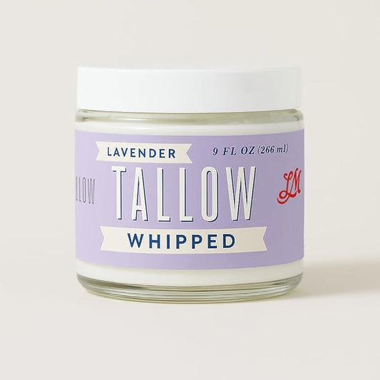 Whipped Tallow 9oz - All Natural Face Cream + Whole Body Moisturizer for Dry Skin - Made With Scented Oil Blend - No Preservatives, Parabens or Seed Oils - USA Made (Lavender)