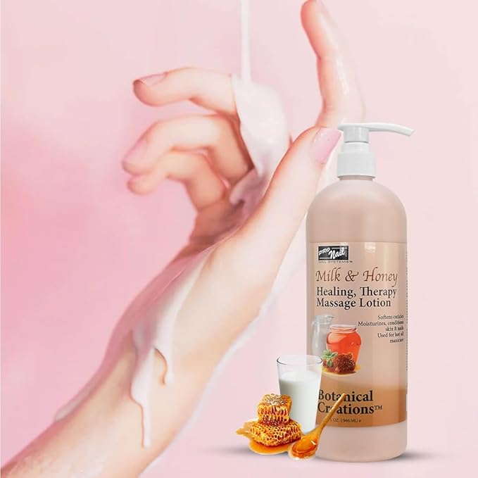 PRO NAIL - Healing Therapy Massage Lotion - Professional Pedicure, Body and Hot Oil Manicure, Infused with Natural Oils, Vitamins, Panthenol and Amino Acids (Milk and Honey, 32 Ounce)