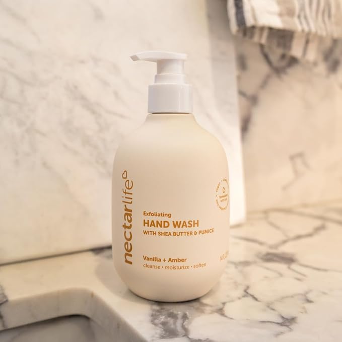 Nectar Life Exfoliating & Moisturizing Hand Wash, Volcanic Pumice for Hand Scrub, Shea Butter Softens Hands, Clean Vegan Ingredients, Vanilla Scent
