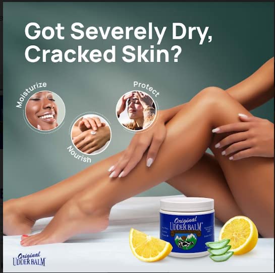 Original Udder Balm Jar - Made in USA - Extra Thick Udder Cream & Hand Balm for Dry Skin, Cracked Heels, Rough Hands – Deep Moisture Heel Cream & Foot Moisturizer with Aloe Vera, 16 Fl Oz