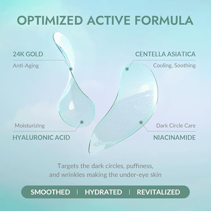 MIZON Cicaluronic Vegan De-puffing Eye Gel Patch, 24K Gold & Cica Under Eye Mask, Reduces Puffy Eyes, Dark Circles and Wrinkles (21 pairs) Stocking Stuffers