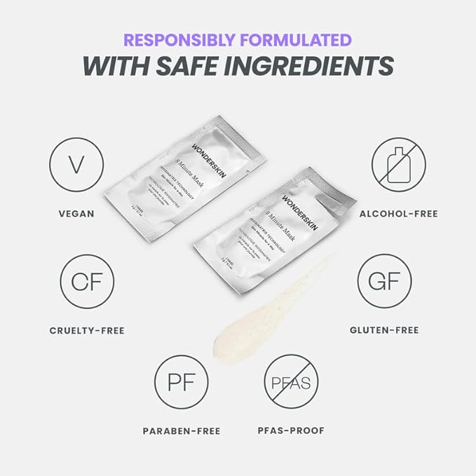 Wonderskin 8 Minute Mask, Hydrating and Anti Aging Face Mask Packed with Vitamin C and Niacinamide, Moisturizing Face Masks Pack of 8