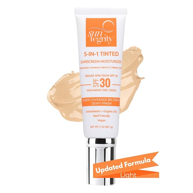 Suntegrity Tinted 5 in 1 Mineral Sunscreen for Face (SPF 30-2 oz) - Light | BB Cream Moisturizer with Physical UVA/UVB Broad Spectrum Protection | Safe for Sensitive Skin