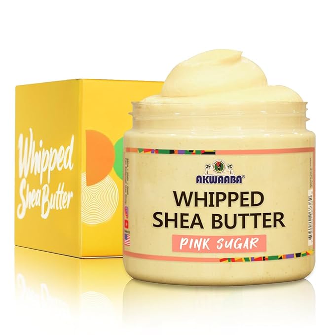 AKWAABA Whipped Shea Butter (Pink Sugar) - Nourishes, Moisturizes & Soothes | Pure Shea Butter | No Dyes & Parabens | 12 oz / 340 g