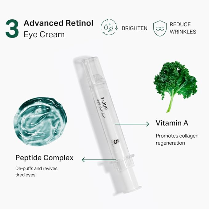 Y’OUR Essential 3-Step Anti-Aging Kit: Hydrating Cleanser, Hydration Cream & Retinol Eye Cream for Wrinkle Reduction, Firming & Deep Hydration. Made in USA. Holiday Gift Bundle