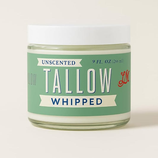 Whipped Tallow 9oz - All Natural Face Cream + Whole Body Moisturizer for Dry Skin - No Preservatives, Parabens or Seed Oils - 100% Pure, No Added Fragrance - USA Made (Unscented)