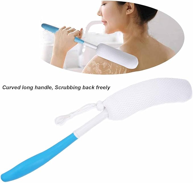 Shower Brush Long Handle,Bath Brush Long Curved Handle Soft Sponge Body Cleaning Exfoliating Shower Brushes Back Brush Scrubber Body Skin Exfoliation Tool Handled Bath Body Brush for Men Women