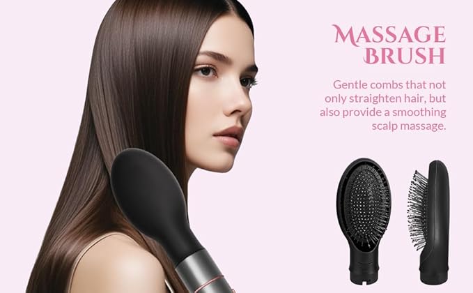 5 in 1 Negative Ion Hair Dryer Brush Blow Dryer Brush Set, Hot Air Styler with Multiple Lengths Suitable for Variable Needs for Hair Curling, 3 Temperature and Wind Settings, Travel Bag Easy to Carry