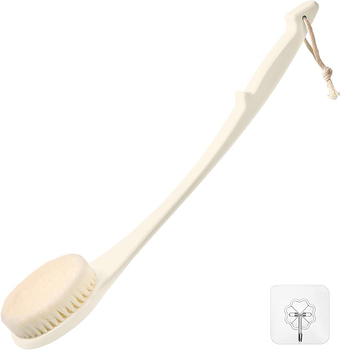 Back Scrubber for Shower, 17-Inch Shower Brush for Men and Women, Long Handle Exfoliating Body Brush, Medium Bristle Stiffness for Dry or Wet Brushing (Cream White)