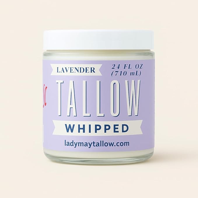 Whipped Tallow 24oz - All Natural Face Cream + Whole Body Moisturizer for Dry Skin - Made With Scented Oil Blend - No Preservatives, Parabens or Seed Oils - USA Made (Lavender)
