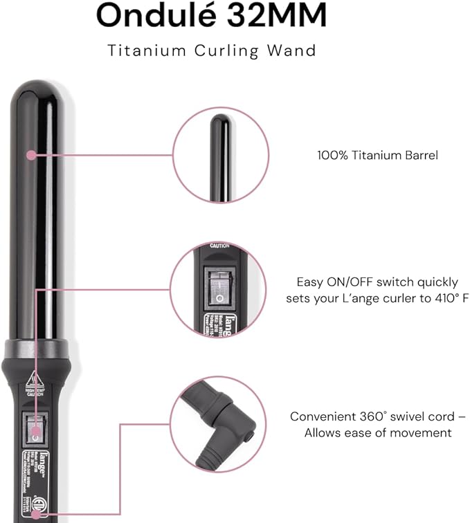 L'ANGE HAIR Ondulé 32 MM Ceramic Curling Wand | Professional Hot Tools Curling Iron 1.25 Inch | Salon Hair Styling Wands for Beach Waves | Best Hair Curler Wand for Frizz-Free, Lasting Curls