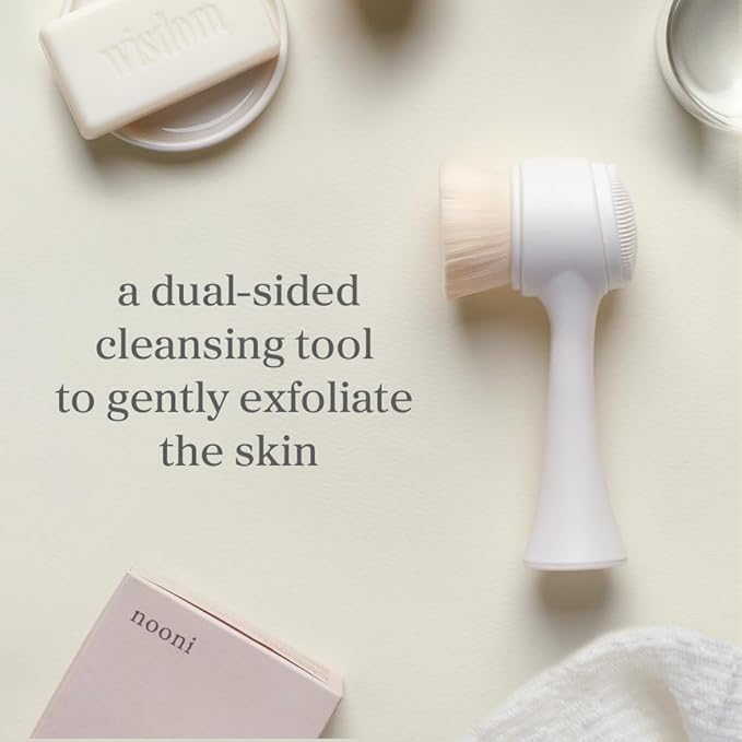 Nooni Pore Cleansing Tool - Manual Dual Brush | Facial Massager and Exfoliator, Soft Bristle & Silicone Brush 1 Count