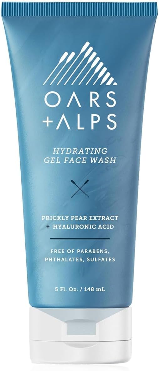 Oars + Alps Hydrating Gel Face Wash, Daily Gentle Face Cleanser with Prickly Pear Extract & Hyaluronic Acid, Hydrating & Moisturizing, Sulfate- Free, Paraben-Free, 5oz