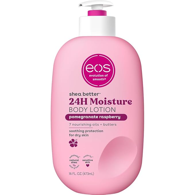 eos Shea Better Body Lotion Pomegranate Raspberry, 24-Hour Moisture Skin Care, Lightweight & Non-Greasy, Natural Shea, Vegan, 16 fl oz