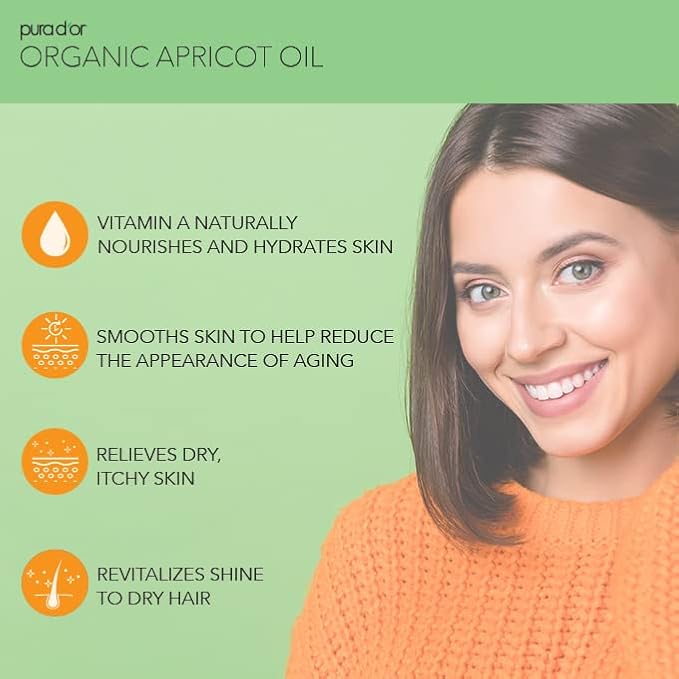 PURA D'OR 16 Oz ORGANIC Apricot Kernel Oil - 100% Pure & Natural USDA Certified Cold Pressed Carrier Oil - Antioxidant & Vitamin E Rich Moisturizer for Natural Glow & Softness - Face, Skin & Hair