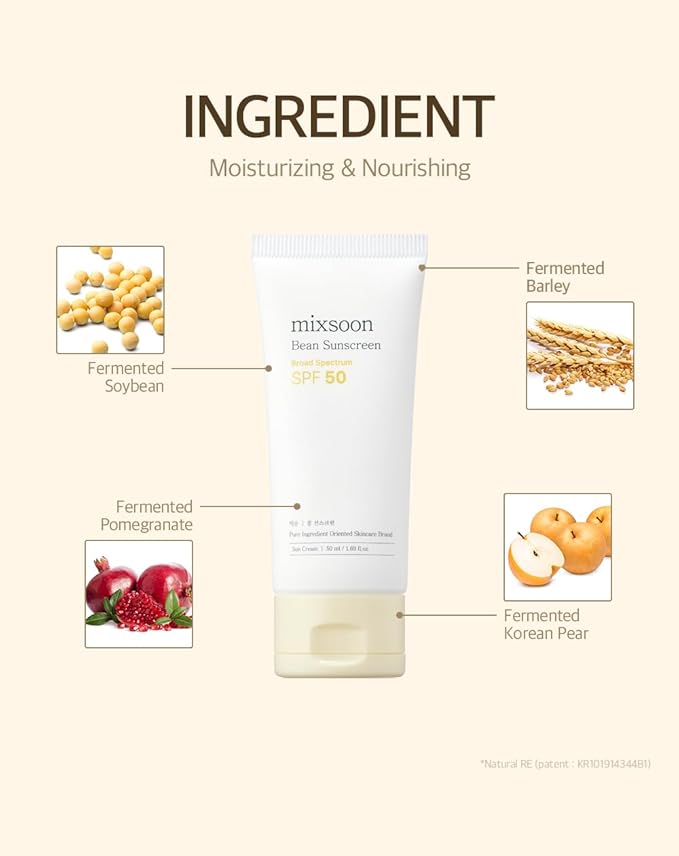 mixsoon Bean Sunscreen-Lightweight Airy Texture SPF 50 Korean Sunscreen for Face, No White Cast, Non-Sticky 50ml / 1.69 fl.oz. Korean Glass Skin Care