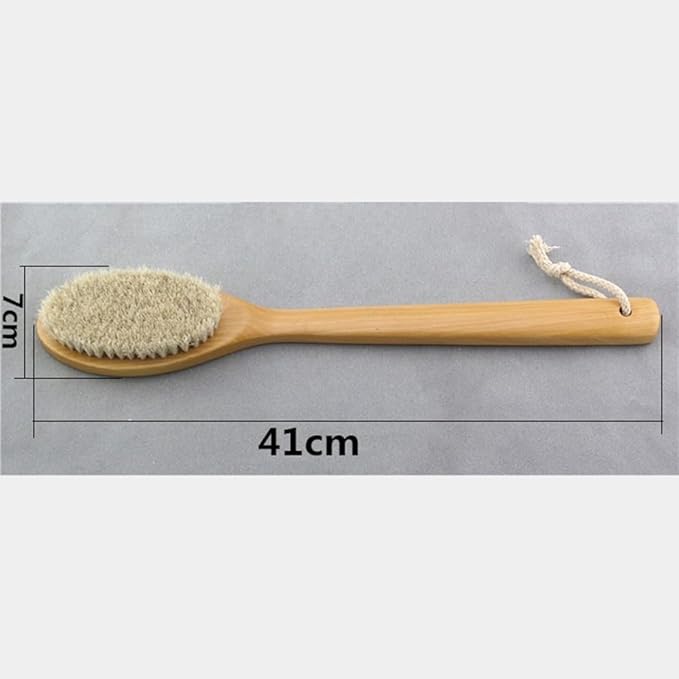 16” Extra Long Handle Dry Bath Body Brush Back Scrubber, Wood Handle Natural Bristles Bath & Shower Brush, Good for Detox, Exfoliating, Blood Circulation, etc. (Boar Bristles)