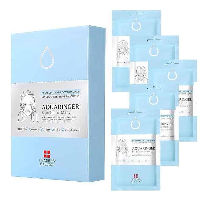 Leaders Insolution Aquaringer Skin Clinic Mask | Intense Hydration Treatment Mask with Swiss Glacial Water & Power Peptides | Moisturizing & Firming for Dry Skin, Fine Lines (5 Sheets)