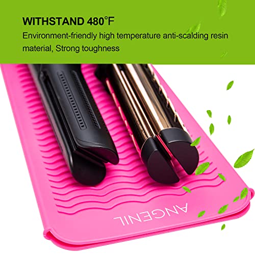 ANGENIL Resistant Silicone Mat Pouch for Hair Straightener Professional Beach Wave Curling Iron 2 in 1, Titanium Ceramic Flat Iron, Curling Wand, Crimper Hair Iron Tools, Food Grade Silicone, Pink