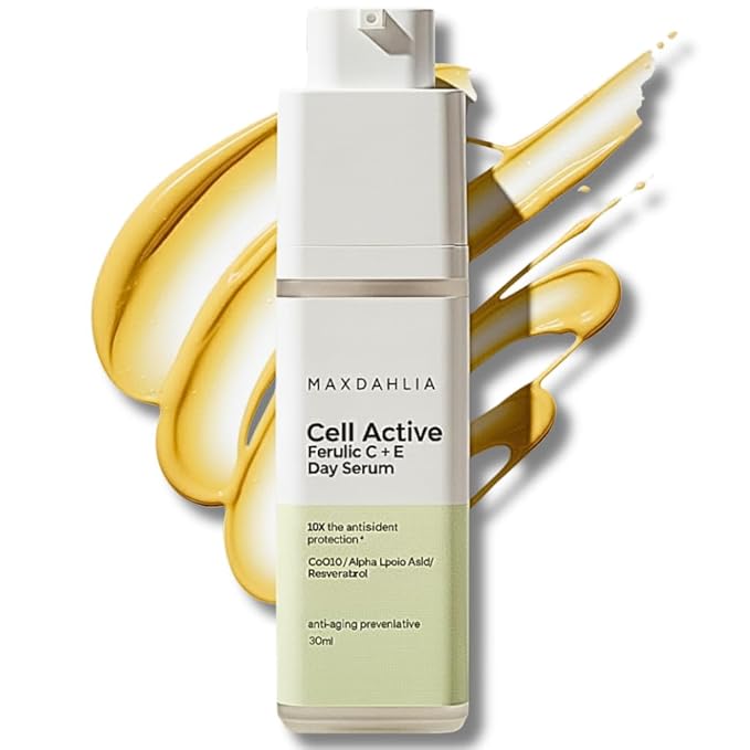 MAXDAHLIA Cell Active Day Serum | 10X Antioxidant Protection | Small-Batch Non-Oxidizing 20% Vitamin C+E Ferulic Acid with Niacinamide & Hyaluronic Acid | Anti-Aging, Brightening, Dark Spot Corrector