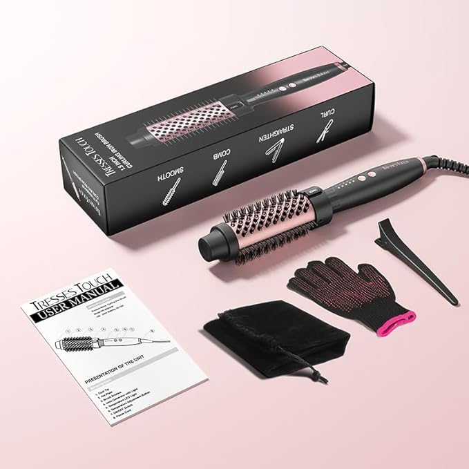 Ionic Thermal Brush, 1.5 Inch Thermal Round Brush, Heated Curling Brushes Makes Hair Smoother Get Natural Curls, 5 Temp Settings, Universal Voltage for Travel, Easy to Use, Rose Gold