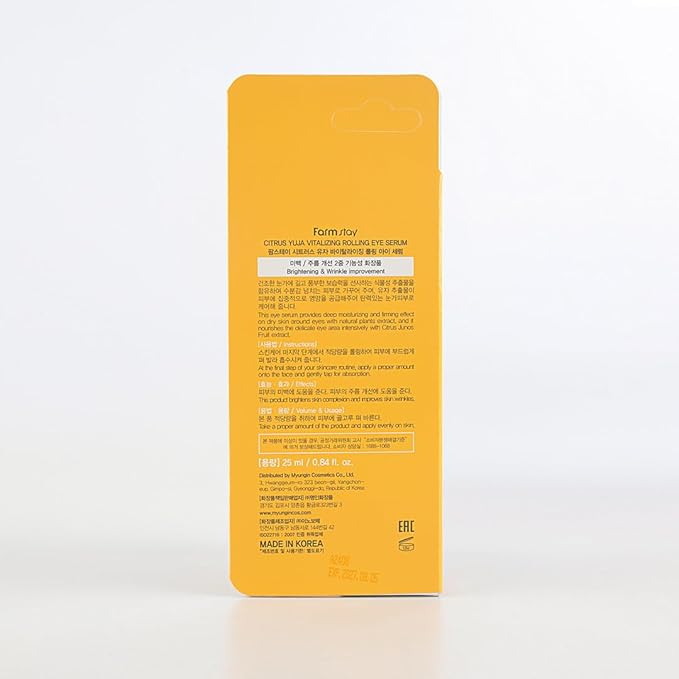 Farmstay Citrus Yuja Vitalizing Rolling Eye Serum – Vitamin C Care with Niacinamide & Hyaluronic Acid for Wrinkle, Puffiness, Deep Hydrating & Cooling, Korean Skin Care, for Women & Men 0.8 fl oz