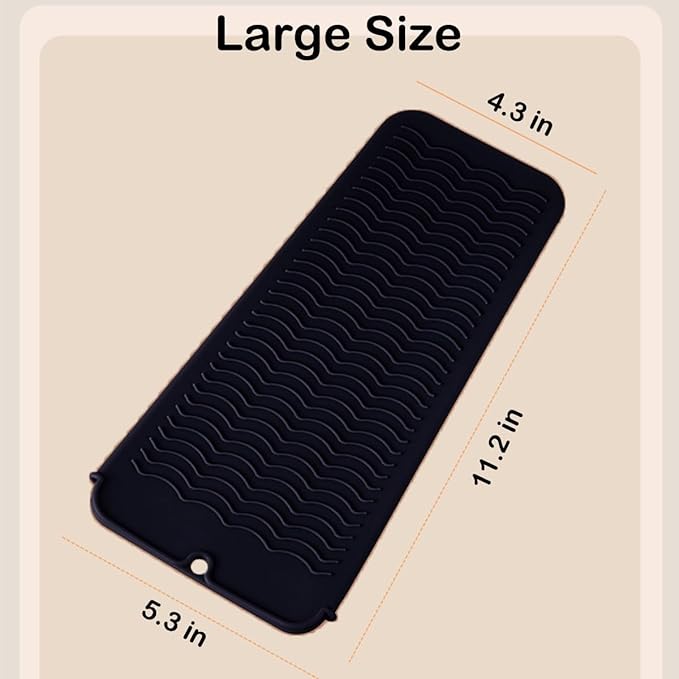 2 Pcs Professional Silicone Heat Resistant Mat Pouch for Curling Iron, Flat Iron and Other Hot Tools, Portable Travel Mat and Cover for Hair Styling Tools with Hanging Hole (2PCS Black)