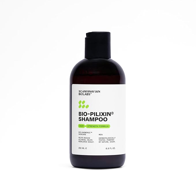 Scandinavian Biolabs Bio-Pilixin® Shampoo For Men | Strengthens Hair, Helps Greasiness, Balances Scalp, Eucalyptus Aroma, Dermatologically Tested, Made in Denmark, 250 mL/ 8.8 Oz