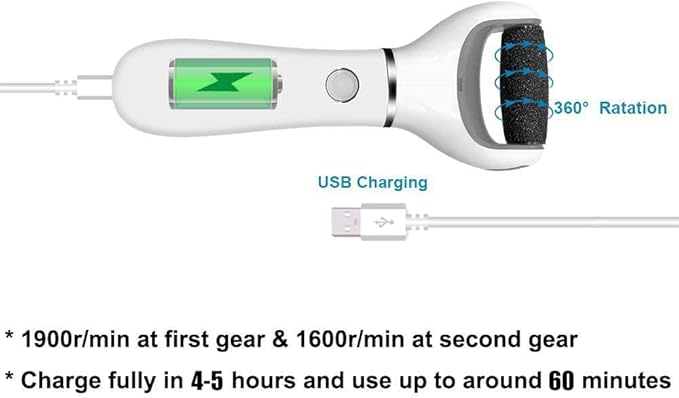 BOMPOW Electric Foot Scrubber Foot File Hard Skin Remover Pedicure Tools Electronic Callus kit for Cracked Heels and Dead Skin with 2 Roller Heads, White