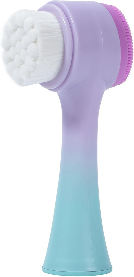 Face Brush 2 in 1, Silicone Facial Cleansing Exfoliating Brush Soft Bristles Pore Deep Cleansing Manual Dual Face Wash Scrub Brush For Massaging, Makeup Skincare Removal, Gradient Purple