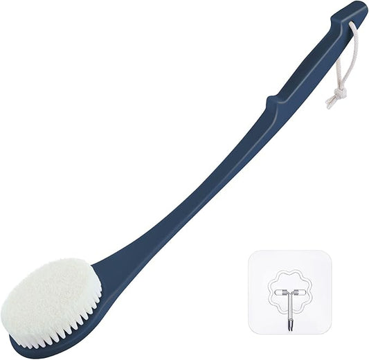 Body Back Scrubber – 17'' Long Handle Shower Brush, Durable Exfoliator for Dry & Wet Use, Deep Cleansing & Gentle Exfoliation for Smooth Skin – for Men, Women & Elderly (Navy Blue)