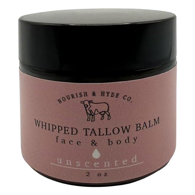 Nourish & Hyde Co. 100% Grass-Fed Tallow Whipped Balm & Lotion – 2 oz | Moisturizer for Face & Body | Beef Tallow for Skin | No Seed Oils, Handcrafted in USA