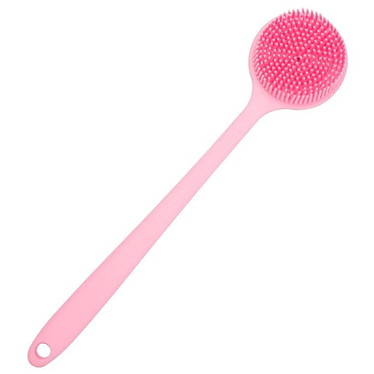 DNC Silicone Back Scrubber for Shower, Soft Bath Body Brush with Long Handle (Pink)