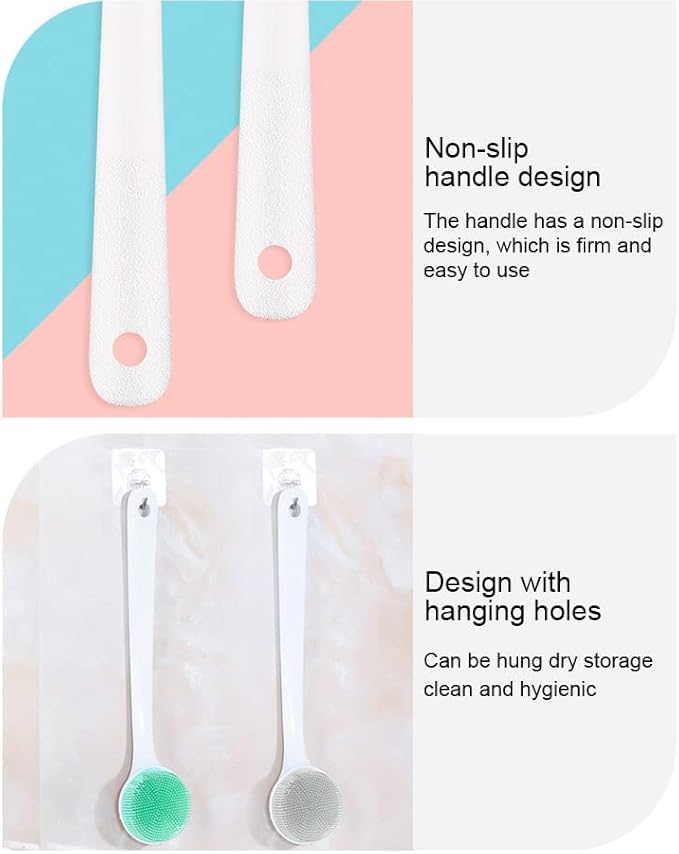 Silicone Back Scrubber for Shower, Exfoliating Body Scrubber with Handle, Soft Shower Scrub Exfoliator Brush for Men and Women, BPA Free, Non-Slip (Grey)