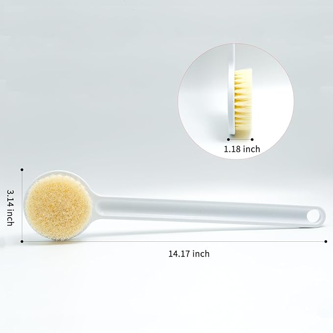 Long Handle Body Brush, Manual Dry Brushing with Stiff Bristles, Exfoliating Bath Brush for Back & Body