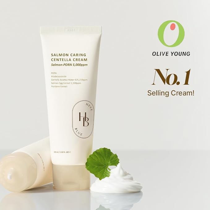 HEVEBLUE Salmon Caring Centella Cream - Salmon PDRN, Salmon Egg Extract, Centella, Madecassoside, Improve Skin Moisture Loss, Restore and Rejuvenate, Low Irritation, Korean Skincare, Valentine Gift