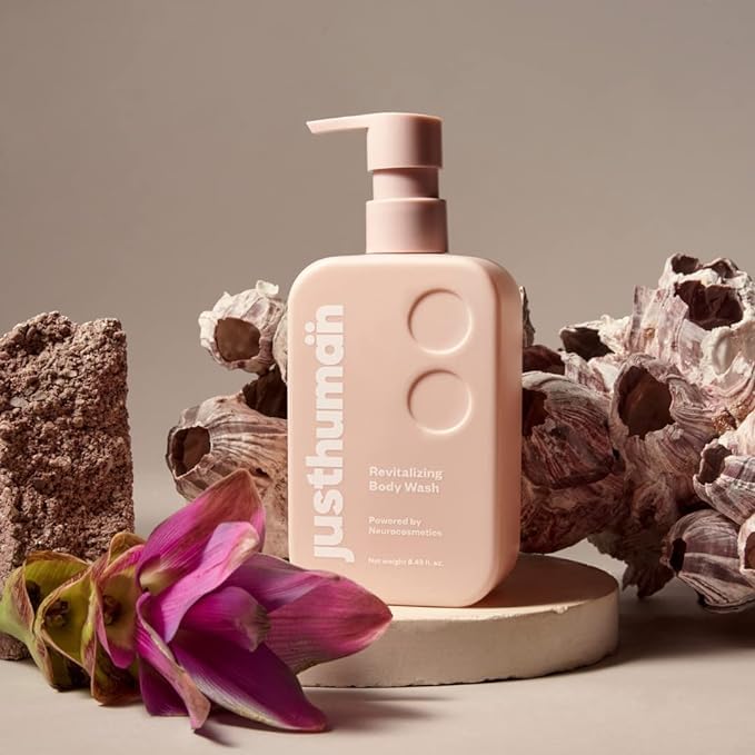 JustHuman Revitalizing Body Wash Lemon Balm and Holy Basil pH Balanced -Brightening Moisturizing and Nourishing Shower Gel For Men and Women | Paraben Free Sulphate Free | 8 oz Pack of 1